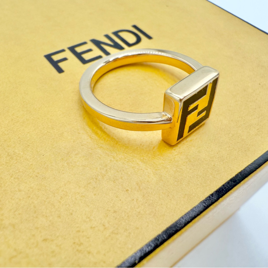 Fendi Gold Ring With Black Accent Luxury Nwt 5 3/4